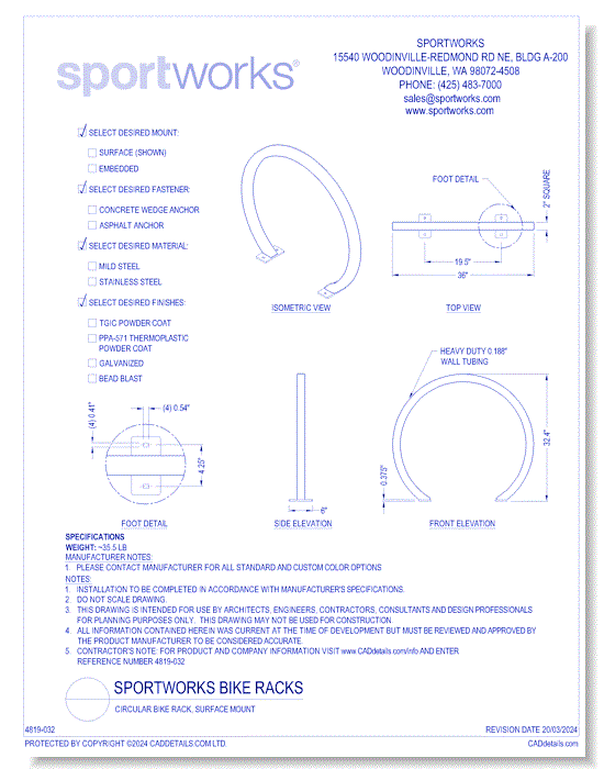 Circular Bike Rack, Surface Mount 