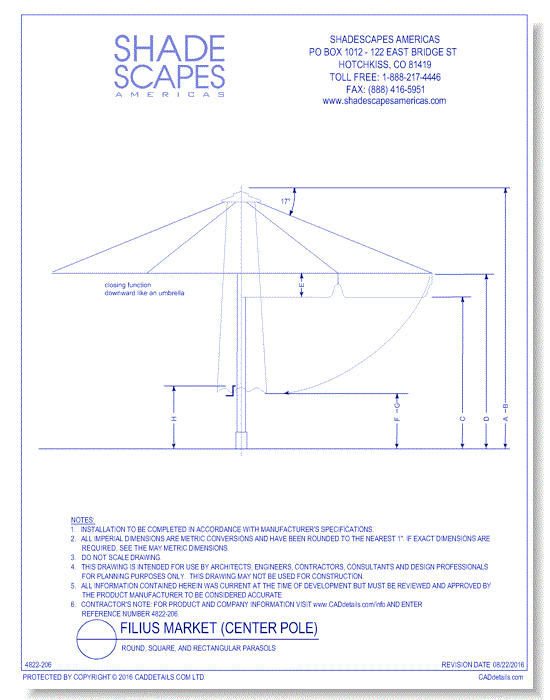 Filius (FS) Rope Pull or (FK) Crank Shaft: Round, Square, and Rectangular Parasols