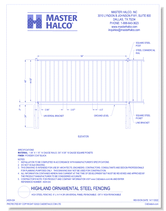 HGX Steel Fencing: 8' L x 4' H 2R Universal Panel FB Rackable - 5/8" x 18ga FB Rackable