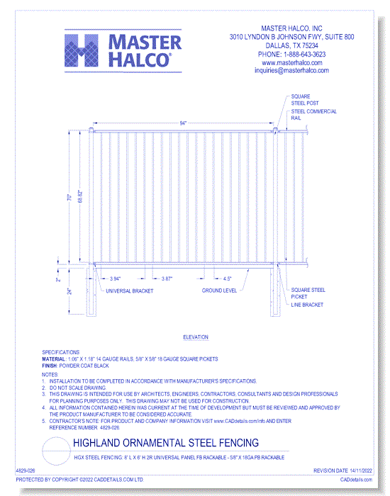 HGX Steel Fencing: 8' L x 6' H 2R Universal Panel FB Rackable - 5/8" x 18ga PB Rackable