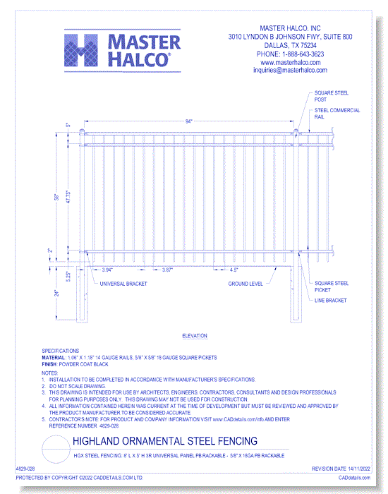 HGX Steel Fencing: 8' L x 5' H 3R Universal Panel PB Rackable -  5/8" x 18ga PB Rackable