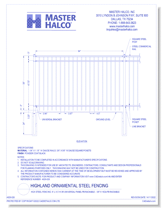 HGX Steel Fencing: 8' L x 5' H 3R Universal Panel PB Rackable - 5/8" x 18ga PB Rackable