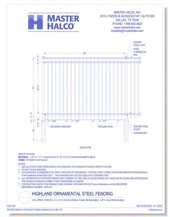 HGX Steel Fencing: 8' L x 6' H 3R Universal Panel PB Rackable - 5/8" x 18ga PB Rackable