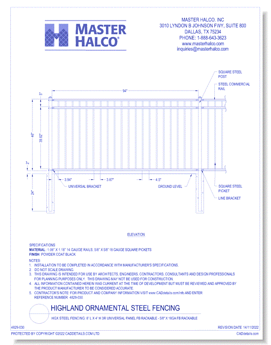 HGX Steel Fencing: 8' L x 4' H 3R Universal Panel FB Rackable - 5/8" x 18ga FB Rackable