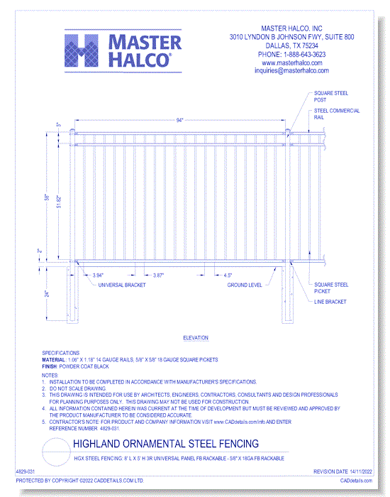 HGX Steel Fencing: 8' L x 5' H 3R Universal Panel FB Rackable - 5/8" x 18ga FB Rackable