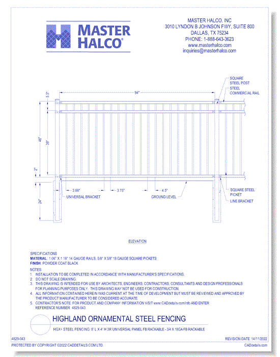 HGX+ Steel Fencing: 8' L x 4' H 3R Universal Panel FB Rackable - 3/4 x 18ga FB Rackable