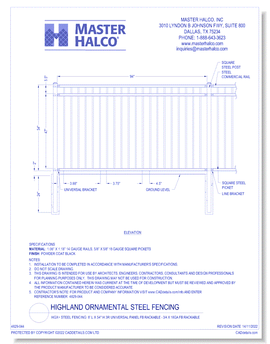 HGX+ Steel Fencing: 8' L x 54" H 3R Universal Panel FB Rackable - 3/4 x 18ga FB Rackable