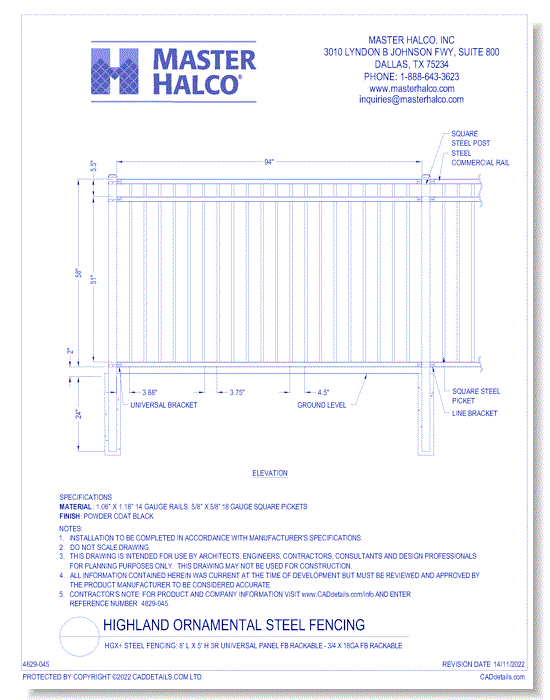 HGX+ Steel Fencing: 8' L x 5' H 3R Universal Panel FB Rackable - 3/4 x 18ga FB Rackable