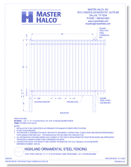 HGXC Steel Fencing: 8' L x 7' H 3R Universal Panel PB Rackable - 3/4 x 14ga PB Rackable