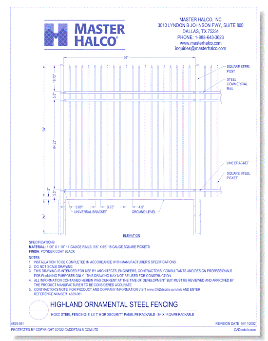 HGXC Steel Fencing: 8' L x 8' H 3R Security Panel PB Rackable - 3/4 x 14ga PB Rackable