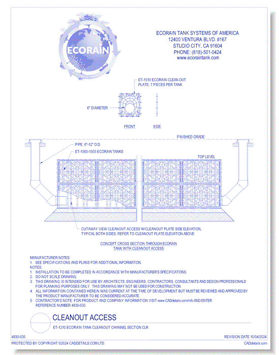 ET-1210 Eco-Rain Tank Cleanout Channel Section CLR