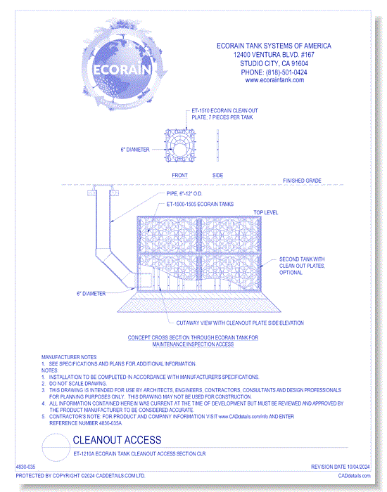 ET-1210A Eco-Rain Tank Cleanout Access Section CLR