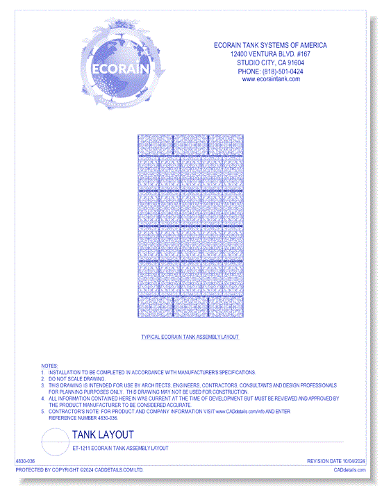 ET-1211 EcoRain™ Tank Assembly Layout