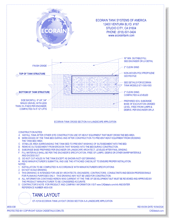 ET-1213A Eco-Rain Tank Layout Cross Section A-A Landscape Application