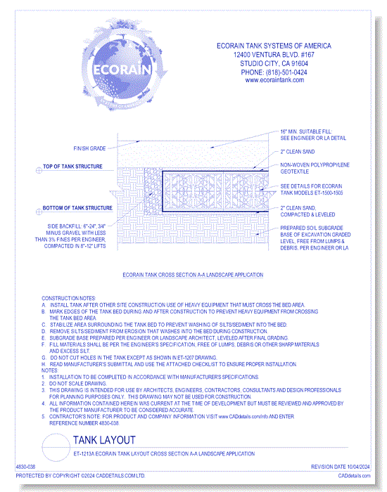 ET-1213A EcoRain™ Tank Layout Cross Section A-A Landscape Application