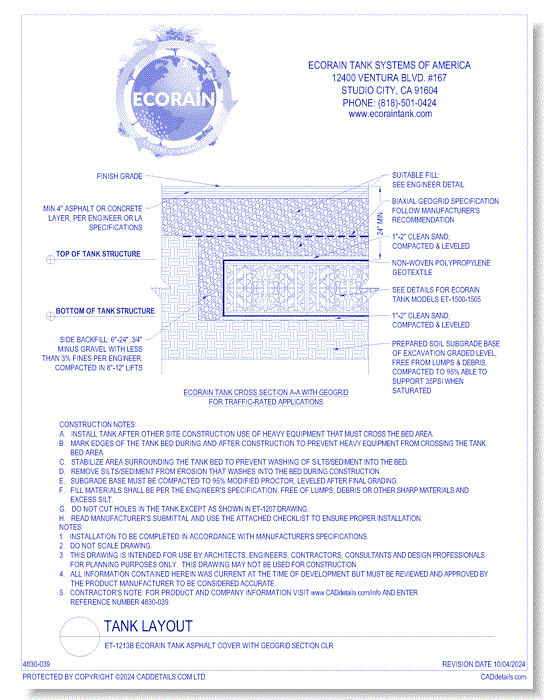 ET-1213B Eco-Rain Tank Asphalt Cover with Geogrid Section CLR