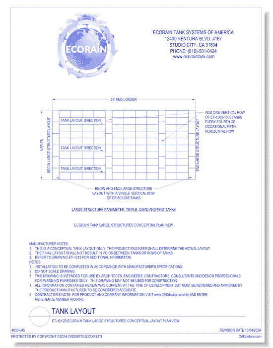 ET-1212 B EcoRain™ Tank Large Structures Conceptual Layout Plan View