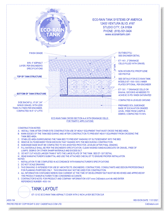 ET-1213C Eco-Rain Tank Asphalt Cover with 2 Inch Layer Section CLR