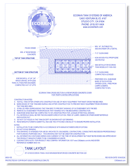 ET-1213D Eco-Rain Tank 4 Inch Minimum Reinforced Concrete Section CLR