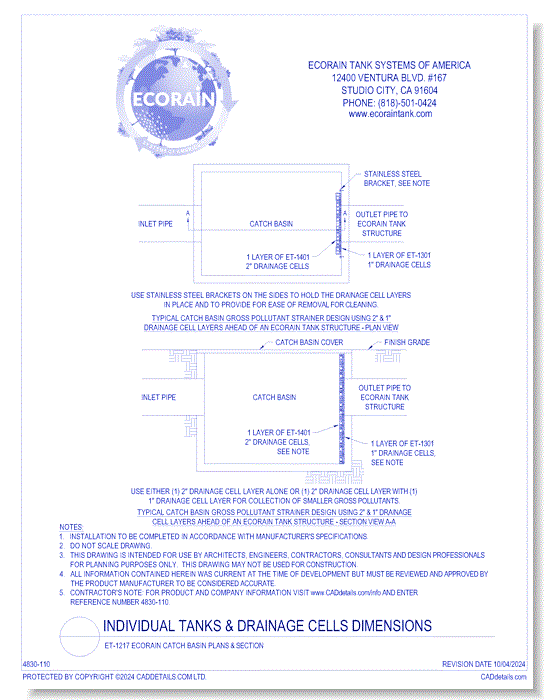 ET-1217 Eco-Rain Catch Basin Plans & Section