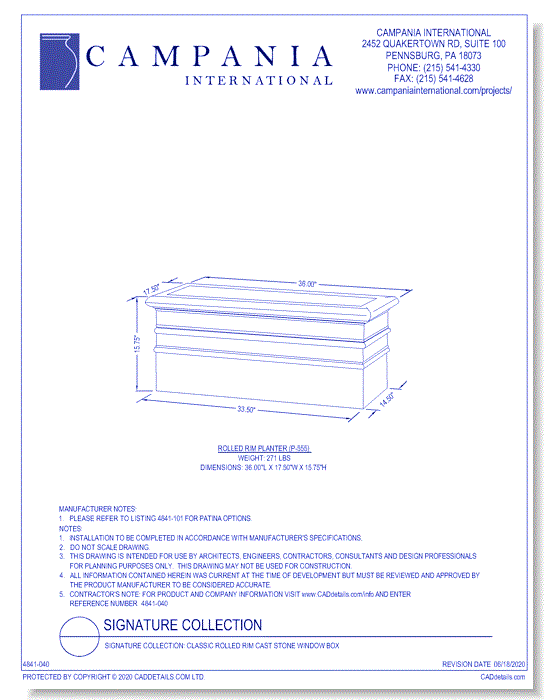 Cast Stone Collection: Classic Rolled Rim Cast Stone Window Box