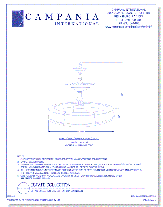 Estate Collection: Charleston Fountain in Basin