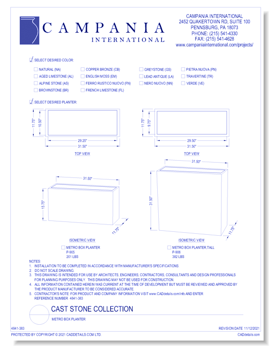 Cast Stone Collection: Metro Box Planter