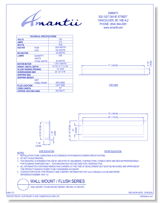 Wall Mount / Flush Mount Series: WM-FML-72-7823-STL