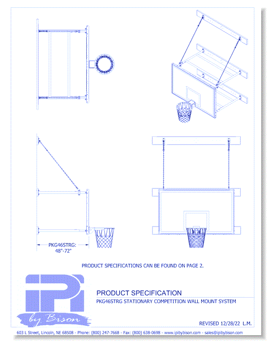 Wall Mount Basketball Backstops: Stationary Competition Wall Mount System (PKG46STRG)