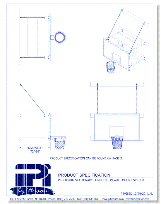 Wall Mount Basketball Backstops: Stationary Competition Wall Mount System (PKG68STRG)