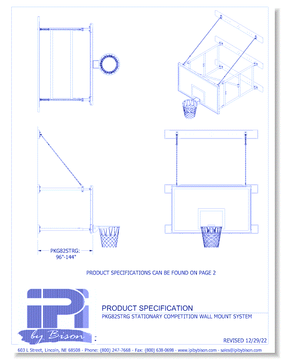 Wall Mount Basketball Backstops: Stationary Competition Wall Mount System (PKG82STRG)