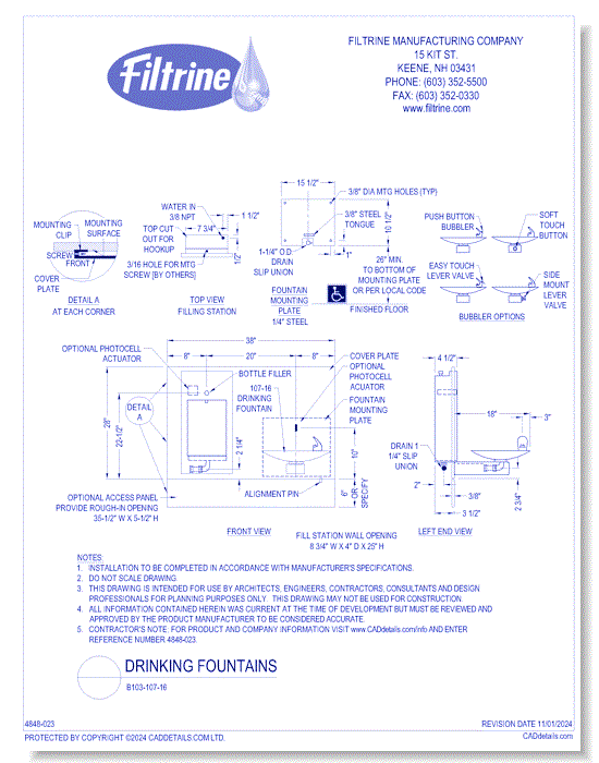 Drinking Fountains: B103-107-16 Recessed Bottle Filler with Non-Recessed Drinking Fountain