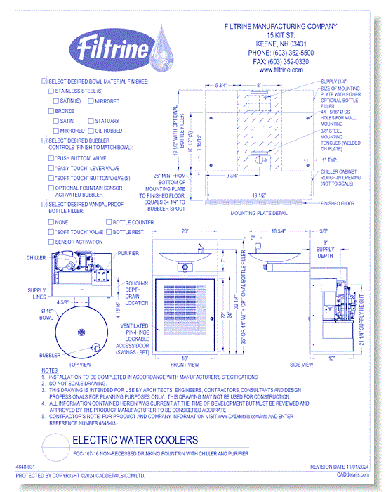 Electric Water Coolers: FCC-107-16 Non-Recessed Drinking Fountain with Chiller and Purifier