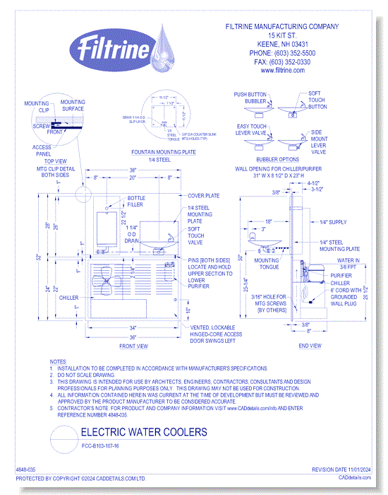 Electric Water Coolers: FCC-B103-107-16 FILLING STATION and Drinking Fountain with Chiller/Purifier