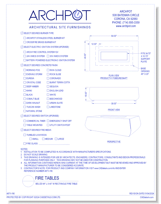 Belize Rectangle Fire Table