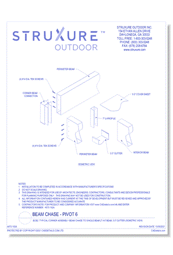 BCB2: Typical Corner Assembly Beam Chase To Single Beam 2" X 8" Beam, 5.5" Gutter (Isometric View)