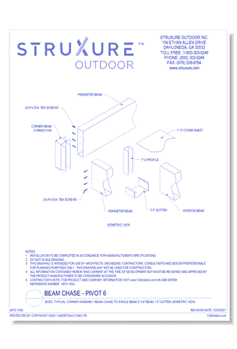 BCB3: Typical Corner Assembly Beam Chase To Single Beam 2" X 8" Beam, 7.5" Gutter (Isometric View)