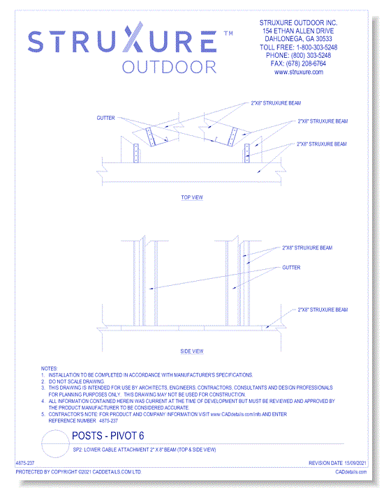 SP2: Lower Gable Attachment 2" X 8" Beam (Top & Side View)