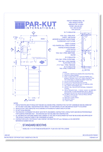 Model 65S: 4' X 6' 48" Stand Mounted Booth - Plan View, Section, Legend