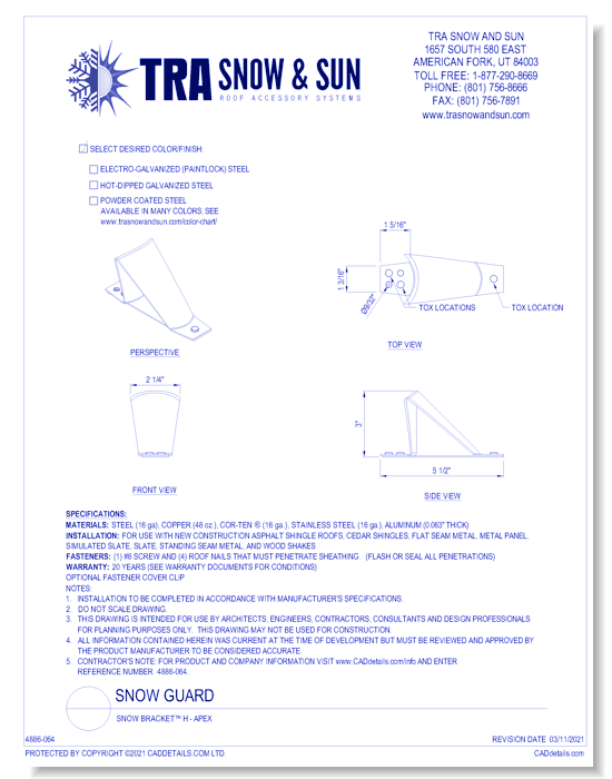 Snow Guard: Snow Bracket™ H - Apex