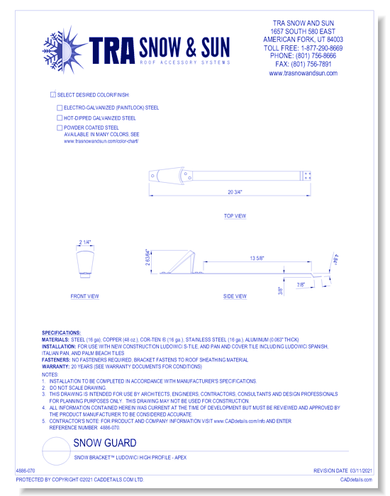 Snow Guard: Snow Bracket™ Ludowici High Profile - Apex