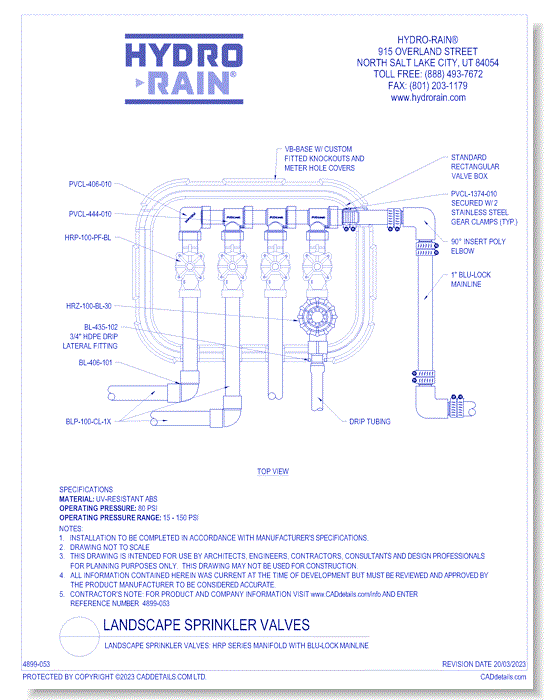 Landscape Sprinkler Valves: HRP Series Manifold with Blu-Lock Mainline