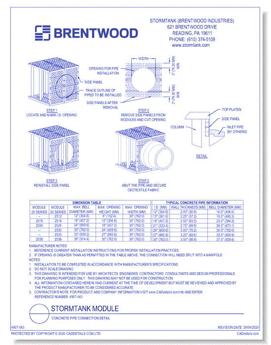 StormTank Module: Concrete Pipe Connection Detail