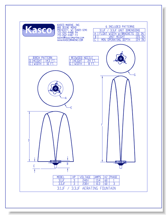 JF Series: 3.1JF, 3HP, 120V, Single Phase – 6 Fountain Patterns