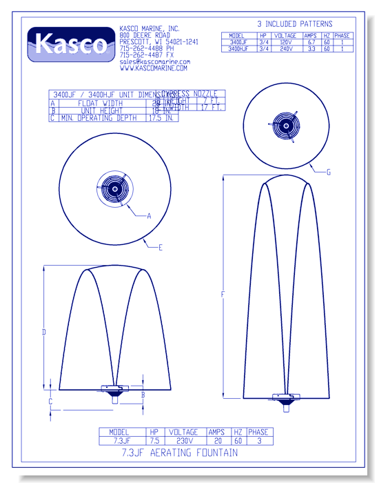 JF Series: 7.3JF, 7.5HP, 208-240V, Three Phase – 3 Fountain Patterns