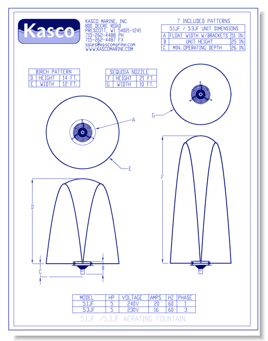 JF Series: 5.3JF, 3HP, 208-240V, Three Phase – 7 Fountain Patterns