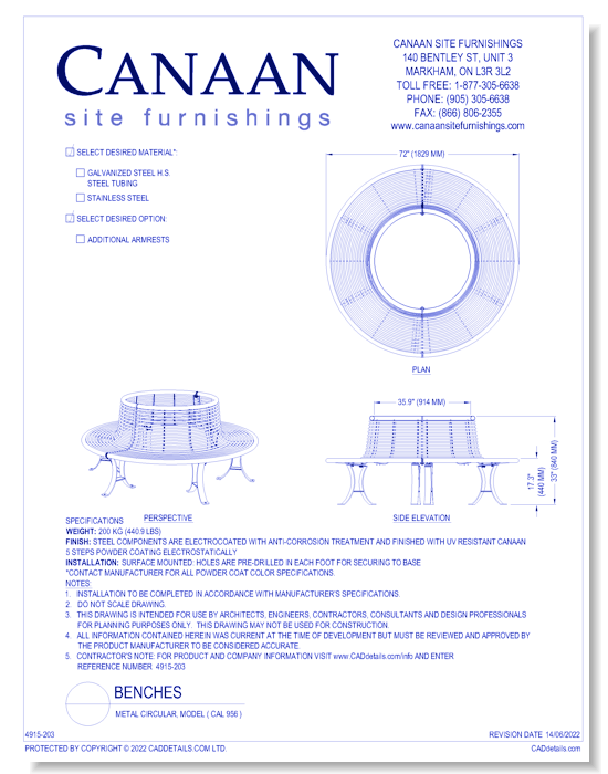 Bench: Metal Circular, Model ( CAL 956 )