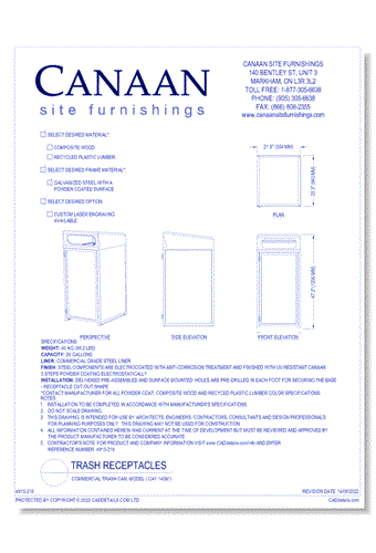 Receptacle: Commercial Trash Can, Model ( CAY 140M )
