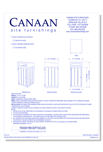Receptacle: Commercial Trash Can, Model ( CAY 140 )