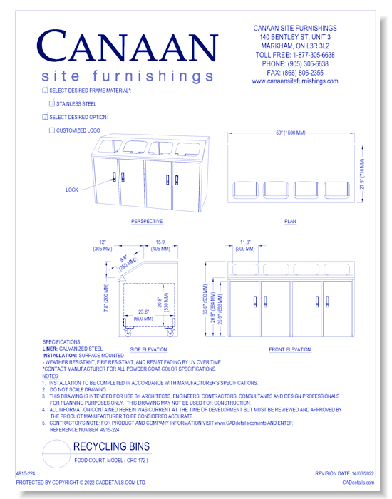 Recycling Bin: Food Court, Model ( CRC 172 )